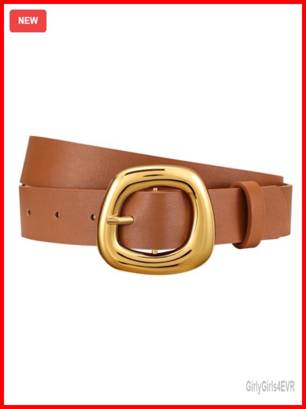 Faux Leather Belt with Gold Buckle for Women Adjustable 1.1 inch Waist 26-48